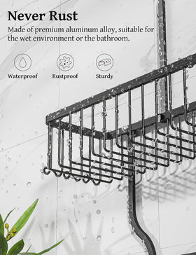 YASONIC shower caddy highlights ten hooks for razors, loofahs, toothbrushes, and towels.