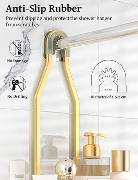 Close-up of YASONIC gold finish on aluminum shower caddy.