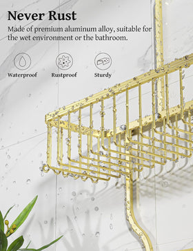 Top baskets on the YASONIC caddy holding shampoo and gel neatly.