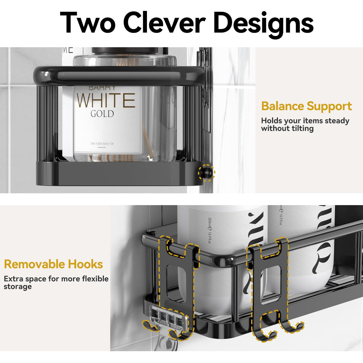 YASONIC organizer in use demonstrates clutter-free shower space.