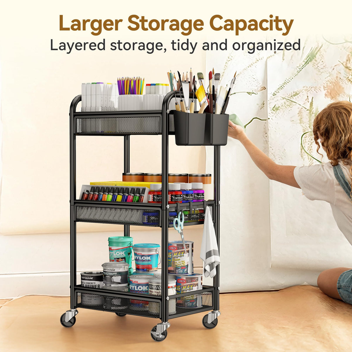 YASONIC rolling cart hooks offer versatile hanging options for tools or accessories.