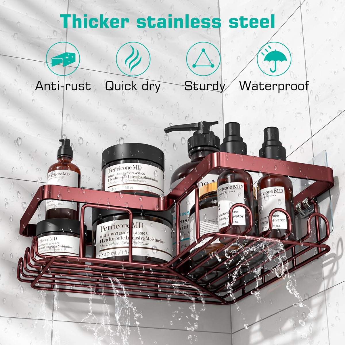 YASONIC rustproof frame with 12 hooks provides versatile bathroom organization
