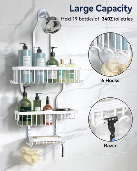 YASONIC three-tier design offers ample space for gels, shampoos, and lotions.
