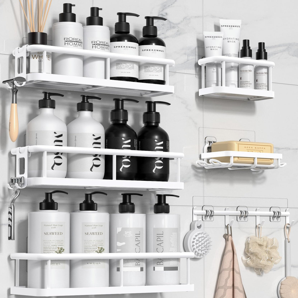 YASONIC shower caddy 6-pack large capacity holds multiple bottles and accessories