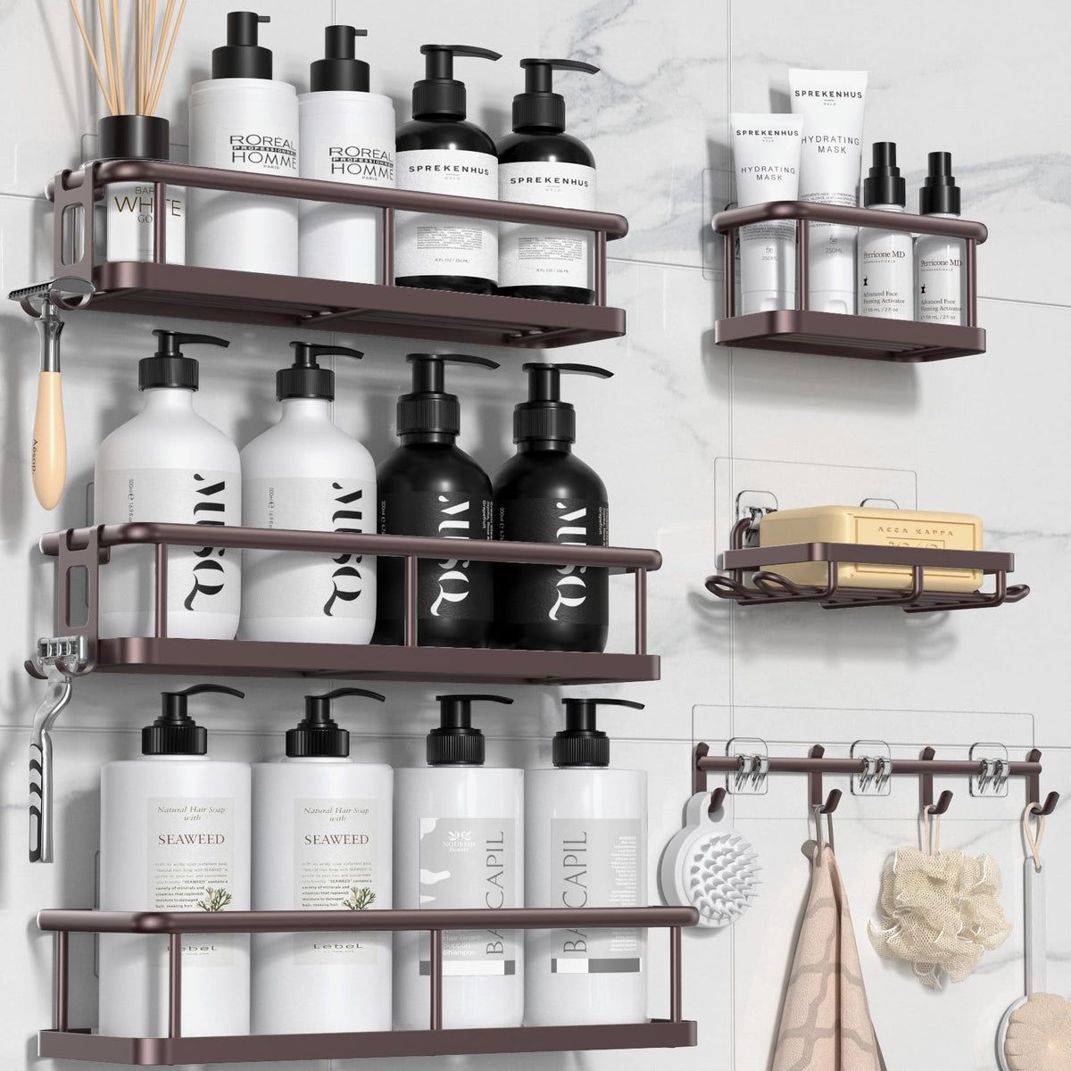 YASONIC shower caddy 6-pack provides large capacity storage for shampoo and body wash