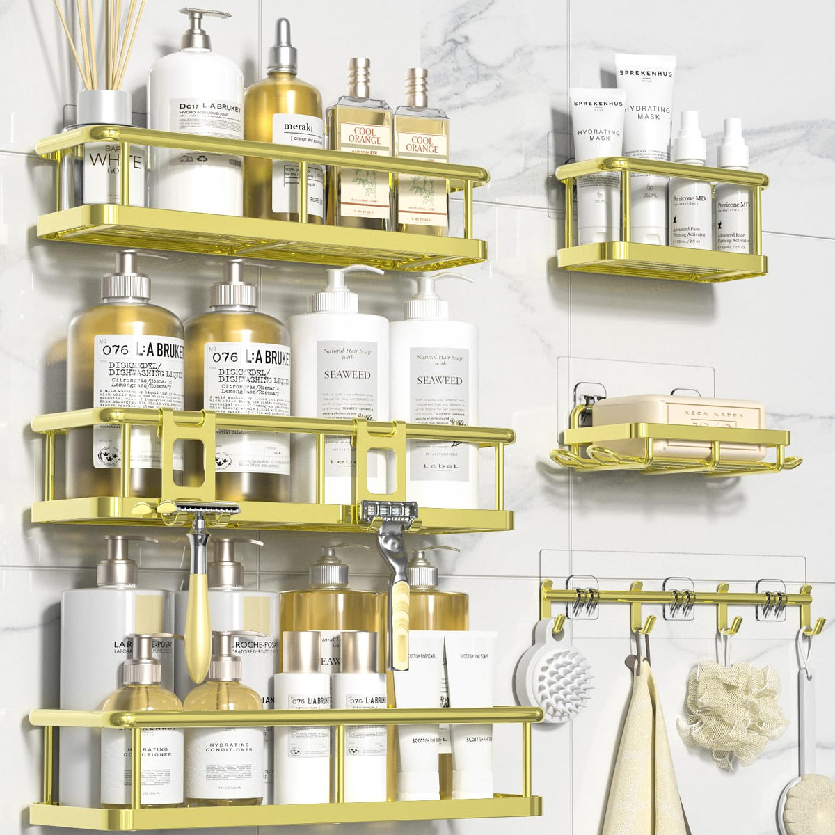YASONIC six-piece shower caddy set for organized bathroom storage