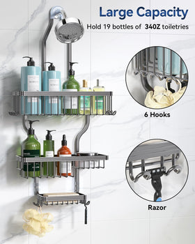 YASONIC shower caddy with 10 hooks stores razors, loofahs, and towels