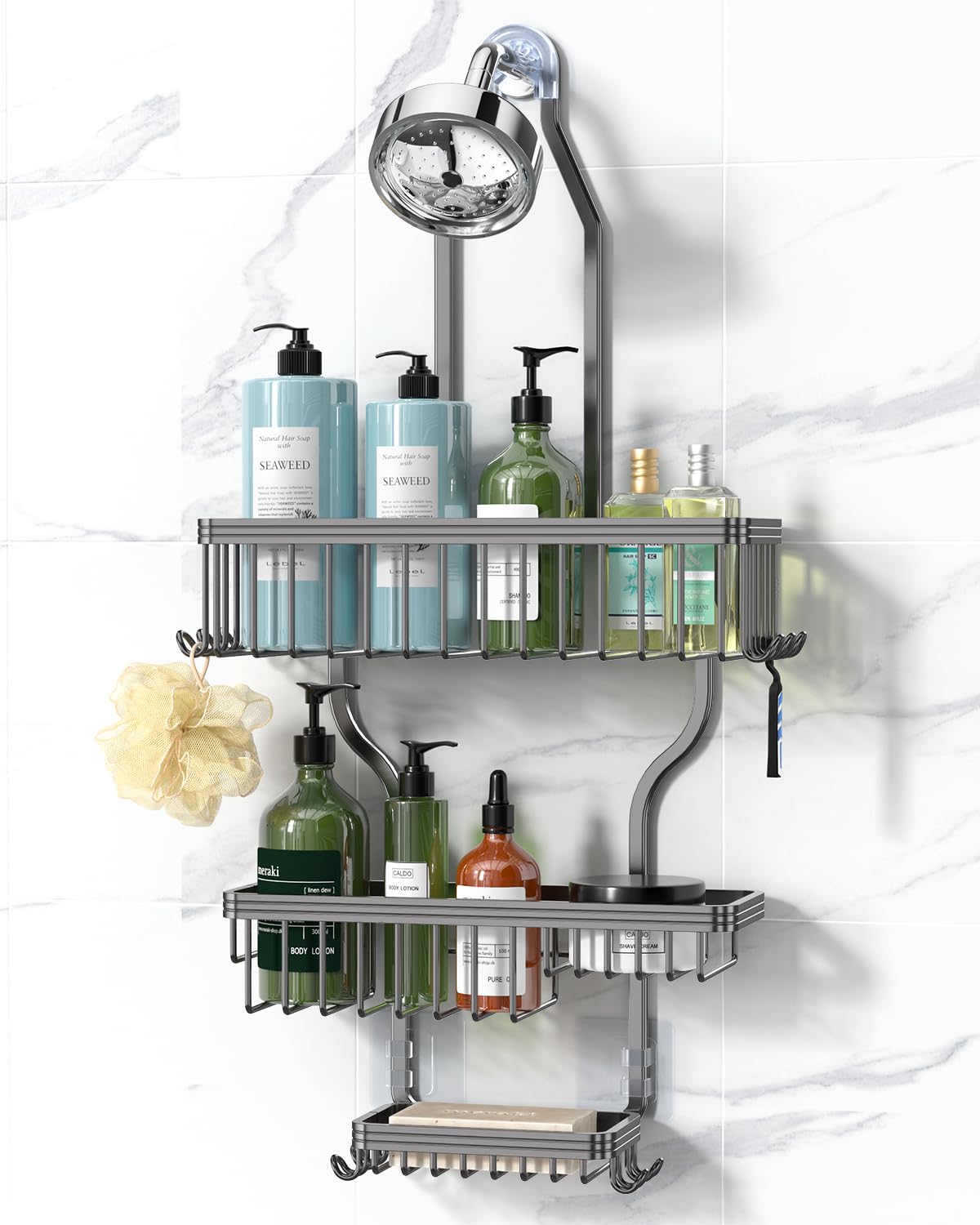 YASONIC shower caddy hanging overhead keeps toiletries neatly organized