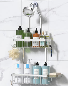 YASONIC shower caddy with two baskets keeps essentials organized.