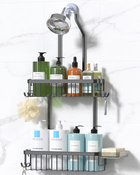 YASONIC shower caddy with two-tier baskets keeps shampoos organized in the shower