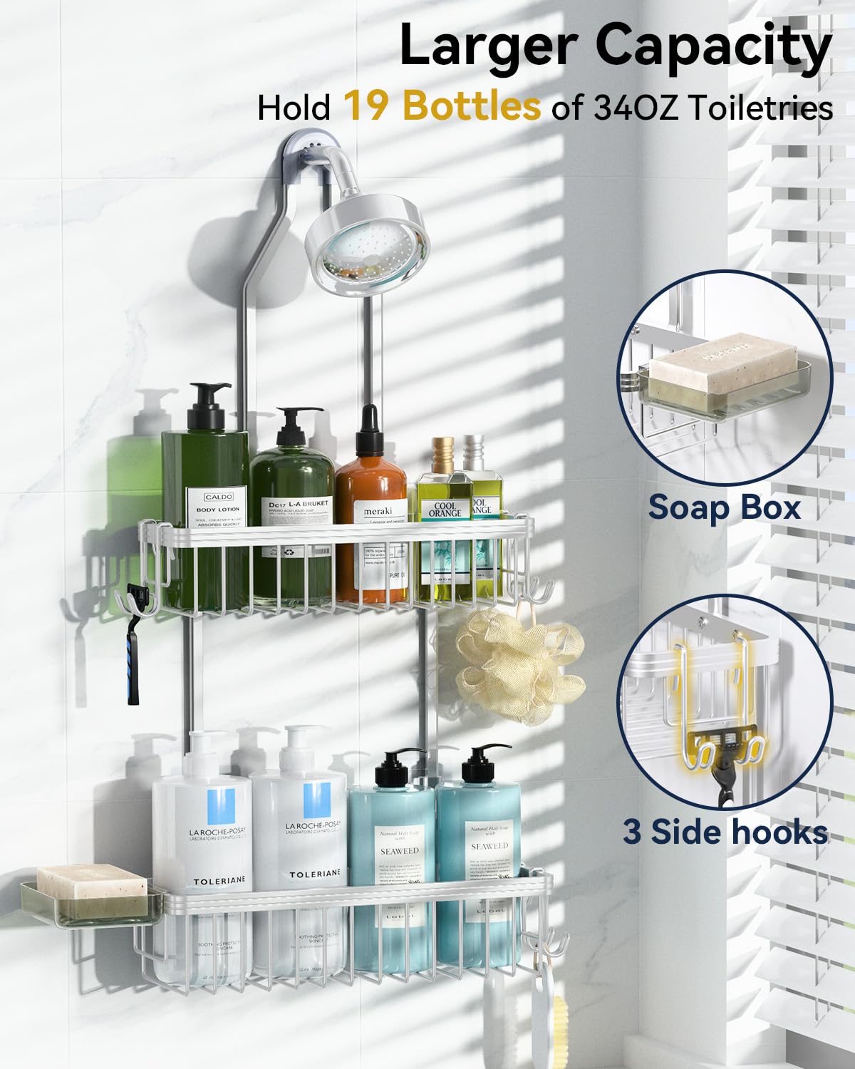 YASONIC built-in soap dish keeps soap dry and within reach.