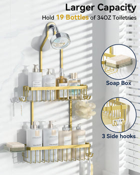 YASONIC shower caddy with hooks holds razors and wash.