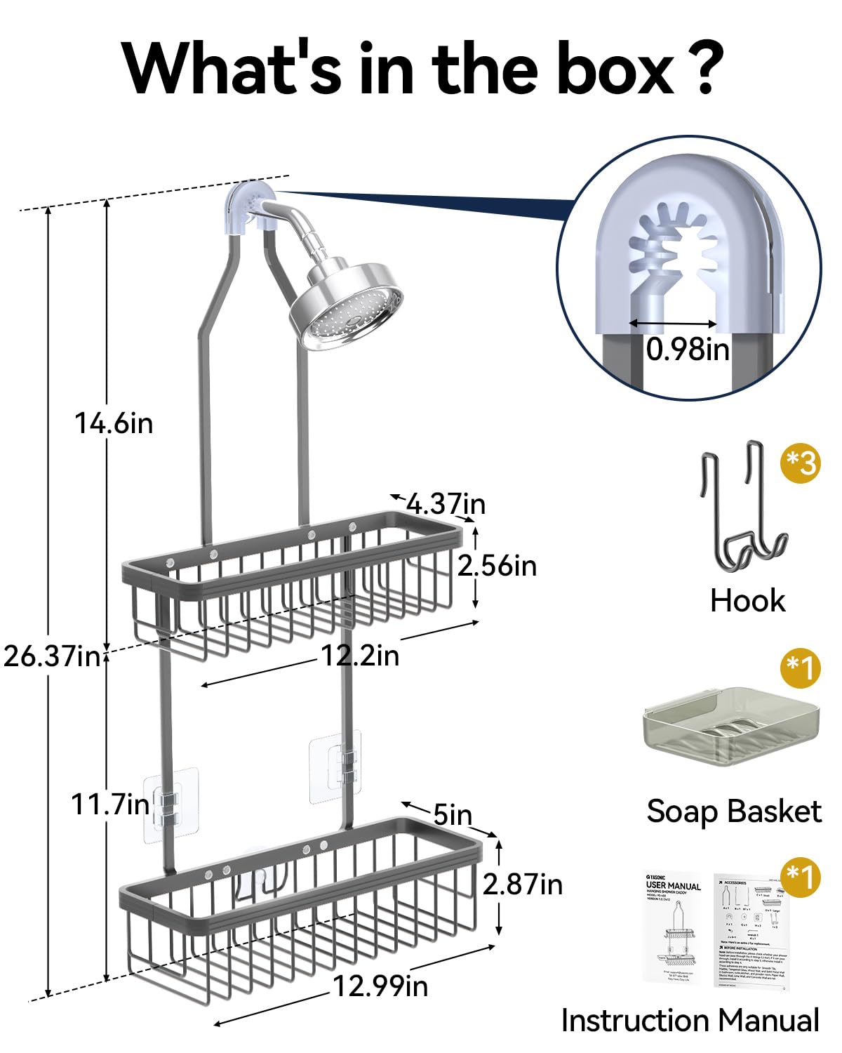 YASONIC bathroom organizer hanging over showerhead provides convenient storage