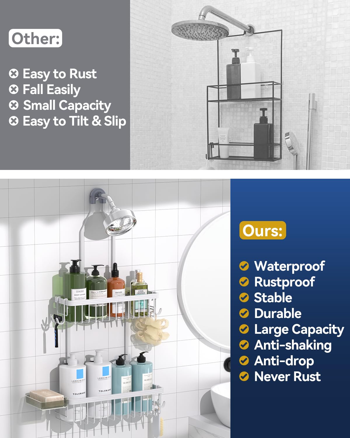 YASONIC versatile storage for showers, dorms, RVs, and apartments.