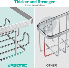 YASONIC wall-mounted rack keeps towels and bottles neatly in reach.