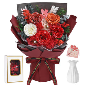 Yastouay 5-piece glitter red preserved roses bouquet close-up highlighting elegant decor