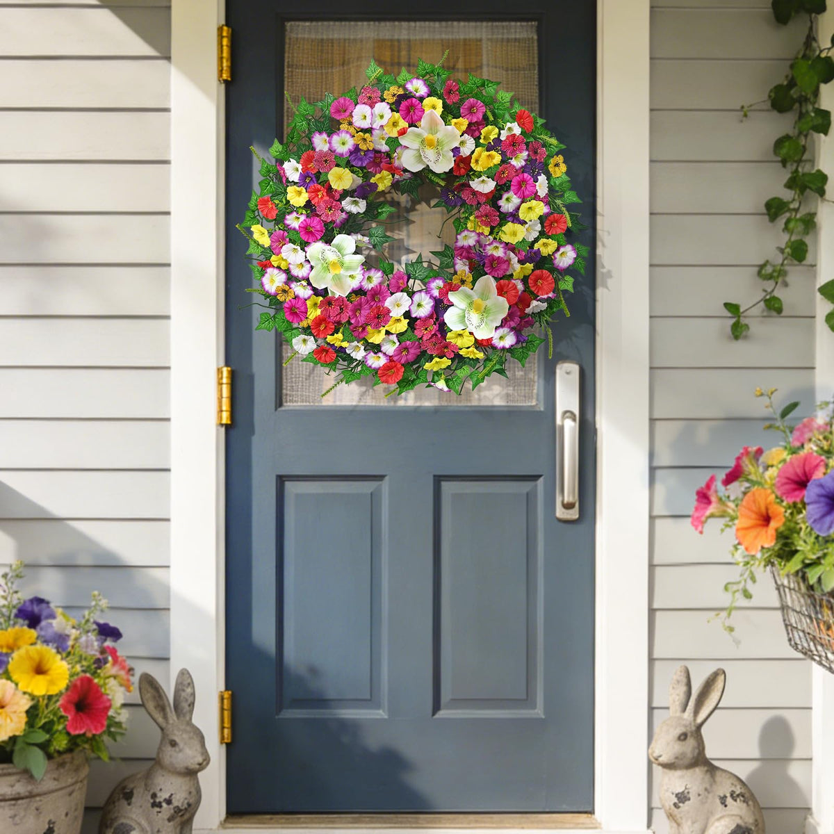 Included adhesive hook helps easy hanging of the Yastouay wreath.