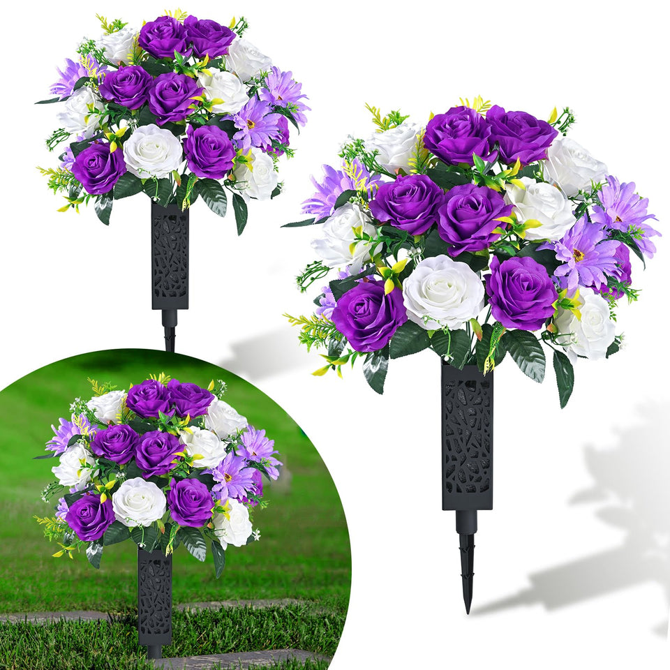 Yastouay artificial cemetery flowers with vase for a realistic, long-lasting graveside display.