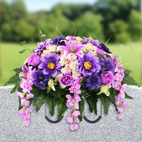 Yastouay artificial cemetery flowers headstone saddle with realistic detail for durable grave decor.