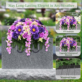 Yastouay headstone flowers showcase lilies, roses, and sunflowers for a vivid memorial look.