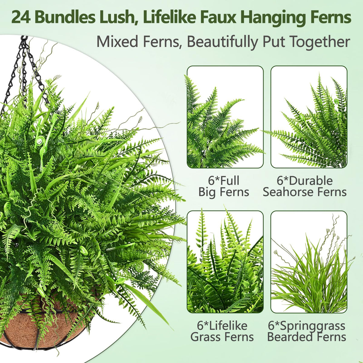 Yastouay hanging ferns in a basket elevate outdoor decor with low maintenance.