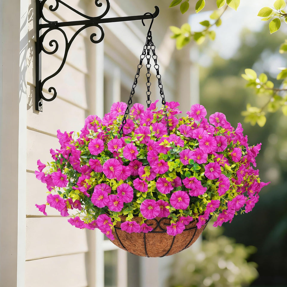 Yastouay artificial hanging flowers outdoors in purple red with basket for porch color