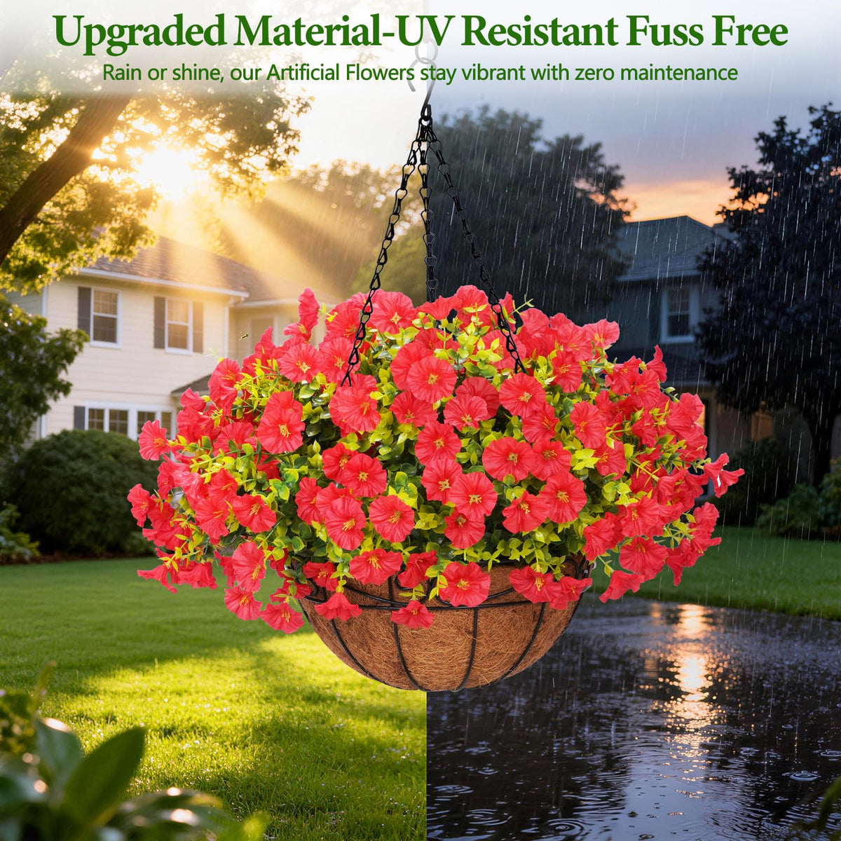 Yastouay assembly-ready red basket hanging flowers for quick setup.