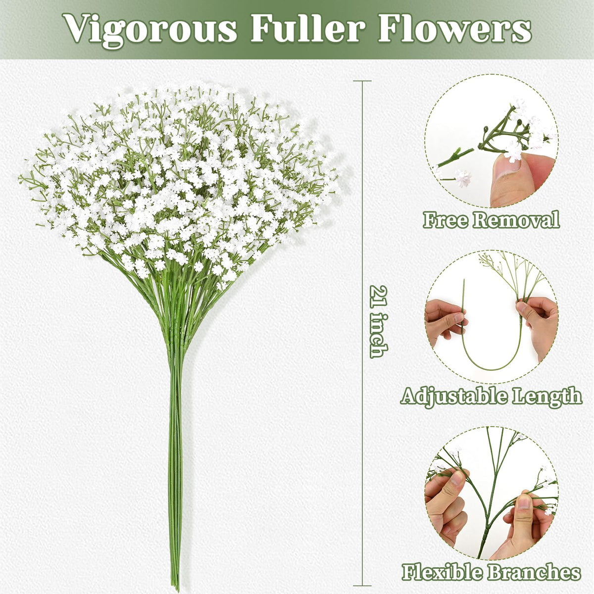 Yastouay Baby's Breath 21-inch stems for flexible DIY decorating.
