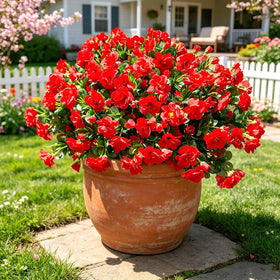 Yastouay colorful red artificial flowers brighten any garden or patio.