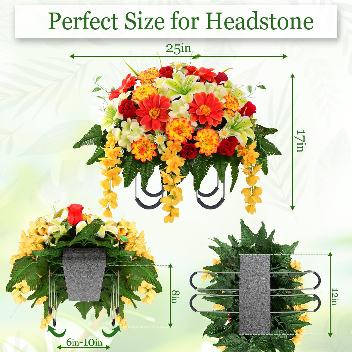 Yastouay realistic petals and leaves add lifelike texture to headstone displays.