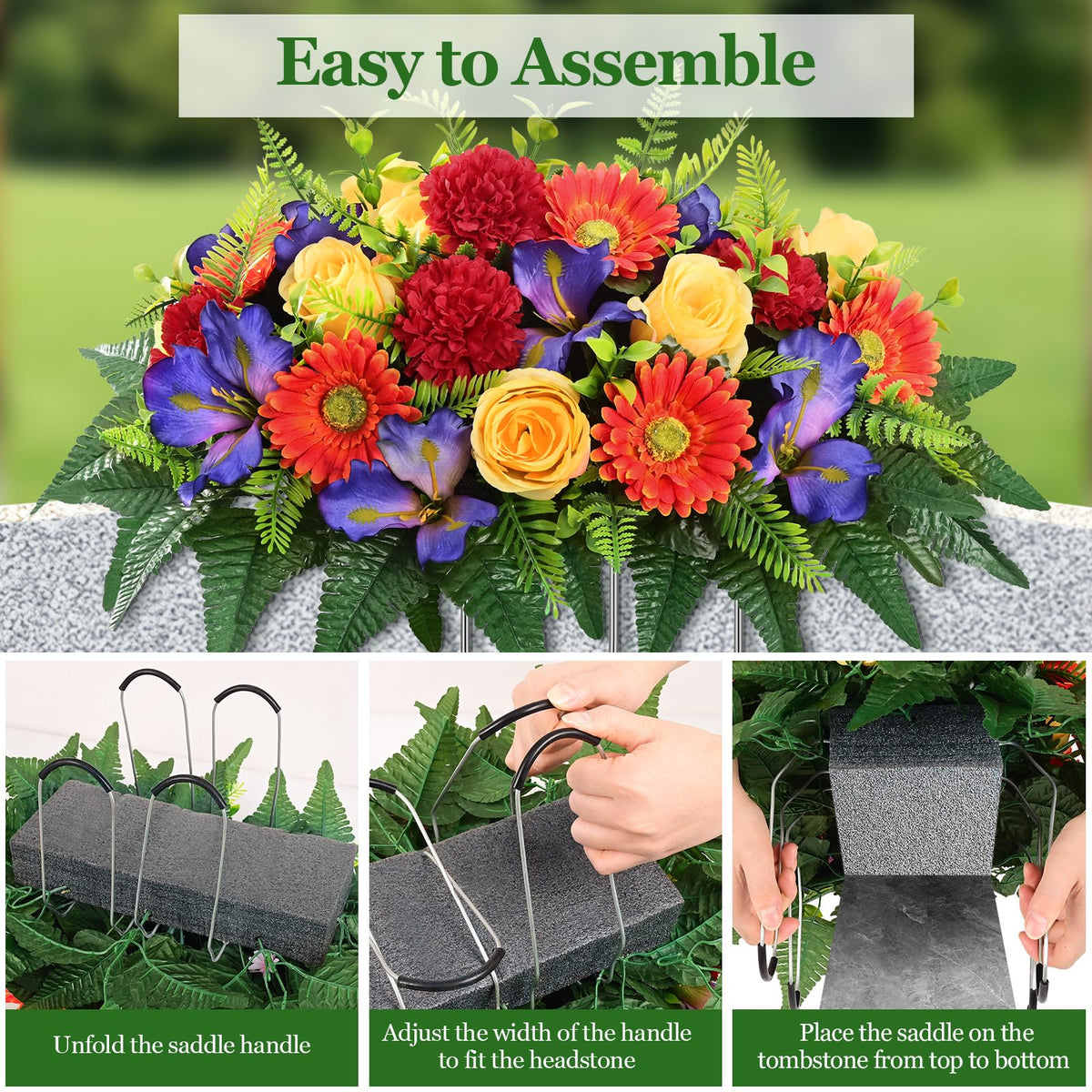 Yastouay fast setup tombstone flowers saddle saves time during installation.