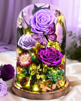 Yastouay Forever Rose purple glass dome displays lasting elegance for gifting