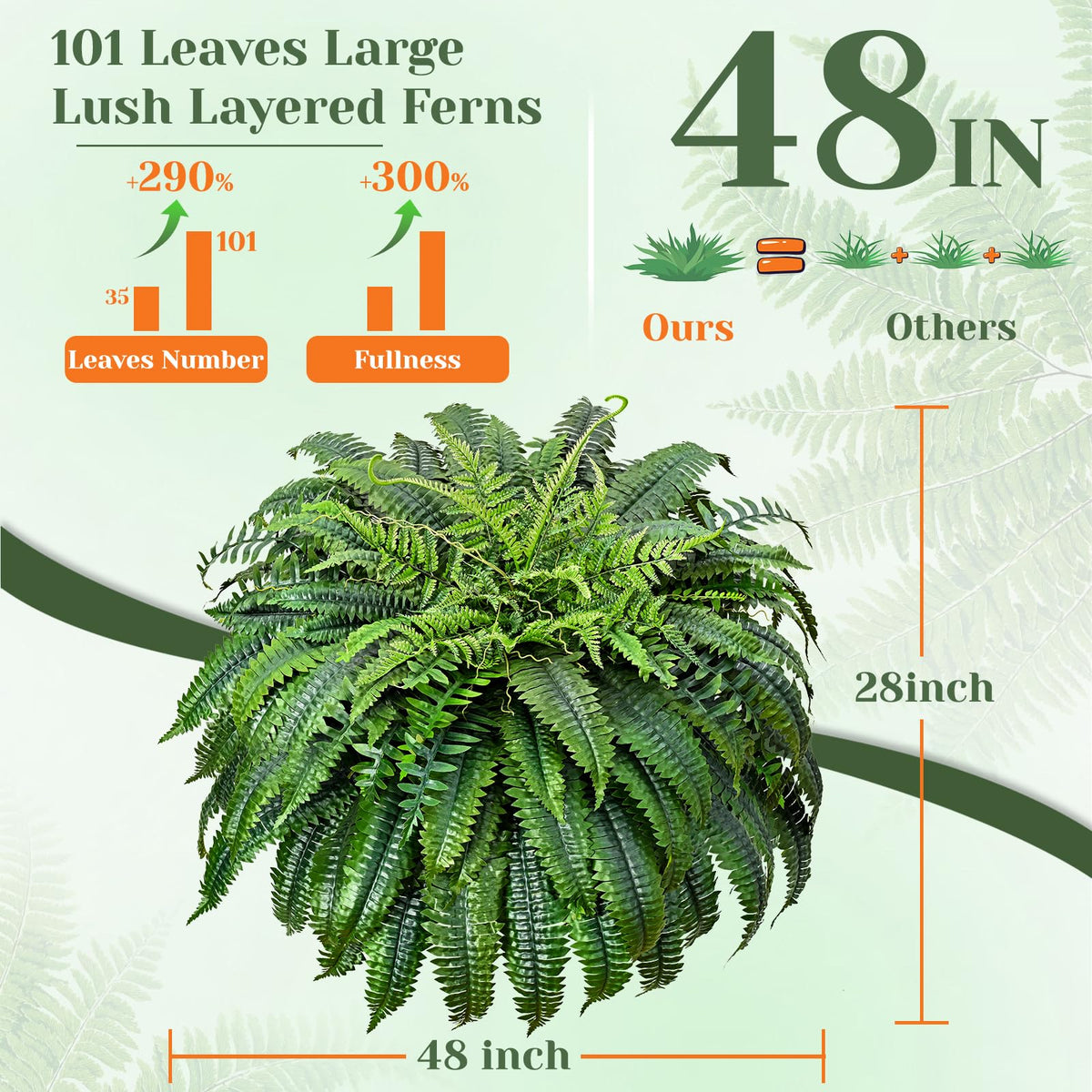 Yastouay full 48-inch faux fern for dense bushy foliage