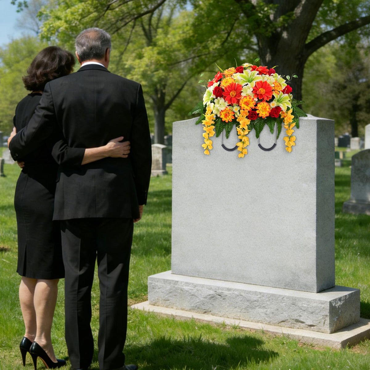 Yastouay flower saddle features durable materials for wind-stable graveside decor.
