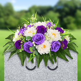 Yastouay headstone saddle with lifelike peony and rose for dignified memorial display