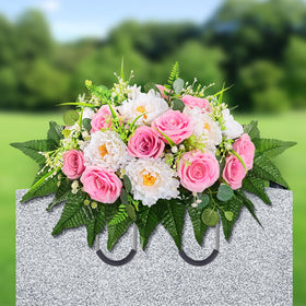 Yastouay headstone saddle with peony and rose blooms for lifelike memorials