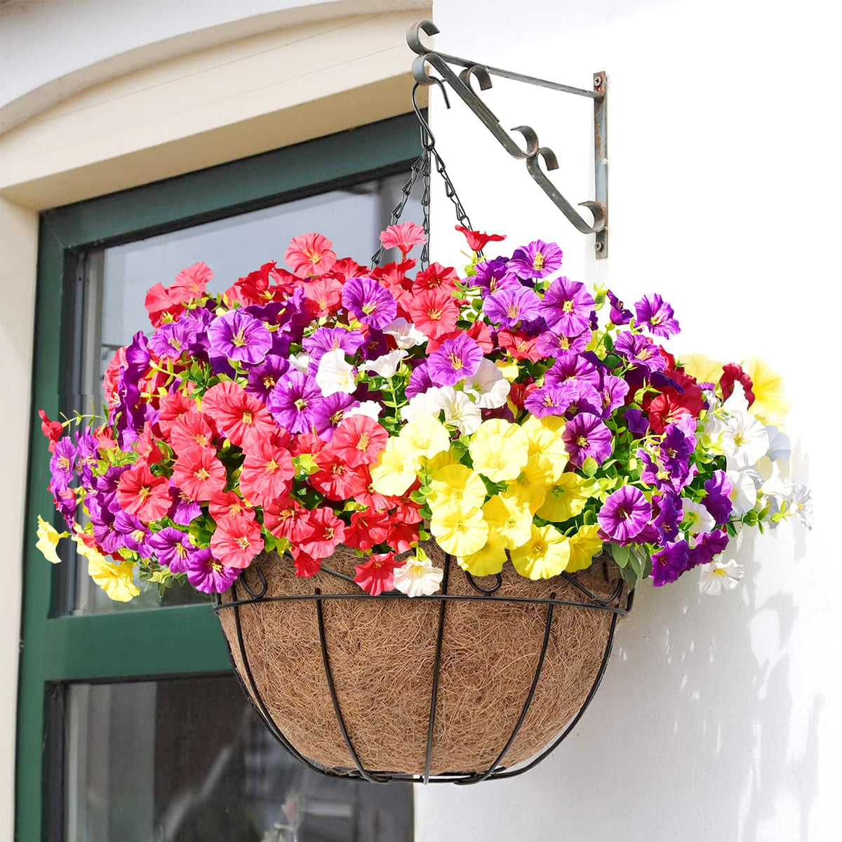 Yastouay faux morning glories suit hanging baskets for effortless elegance.