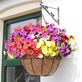 Yastouay faux morning glories suit hanging baskets for effortless elegance.