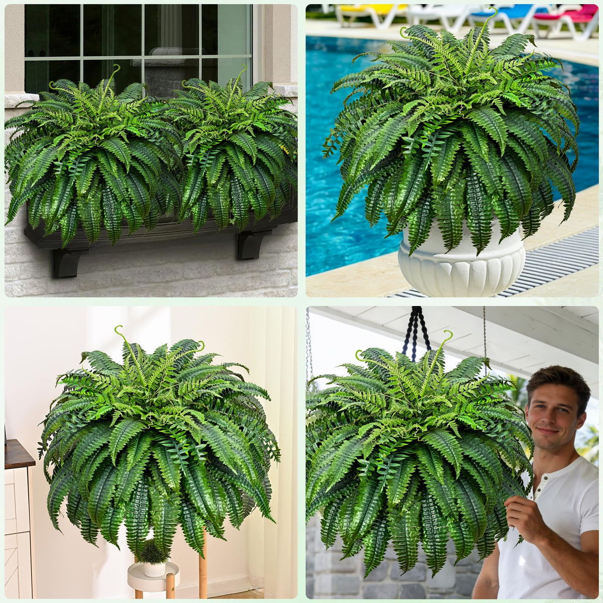 Yastouay outdoor faux fern shown in a basket for elegant display