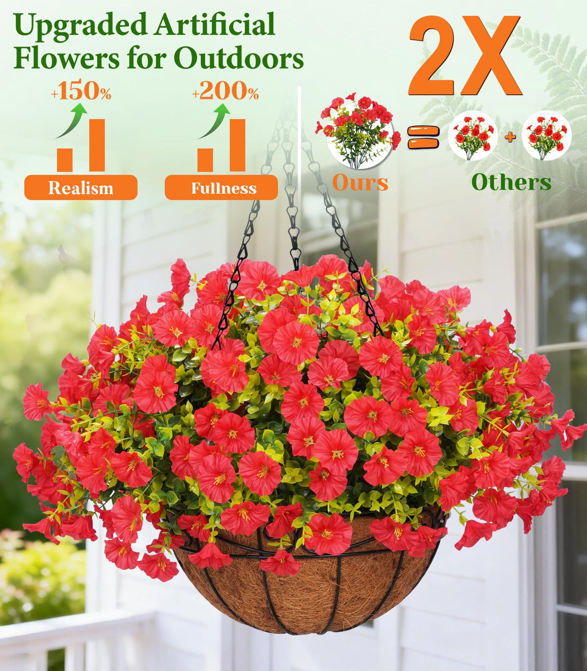 Yastouay UV-resistant outdoor hanging plants in red basket.
