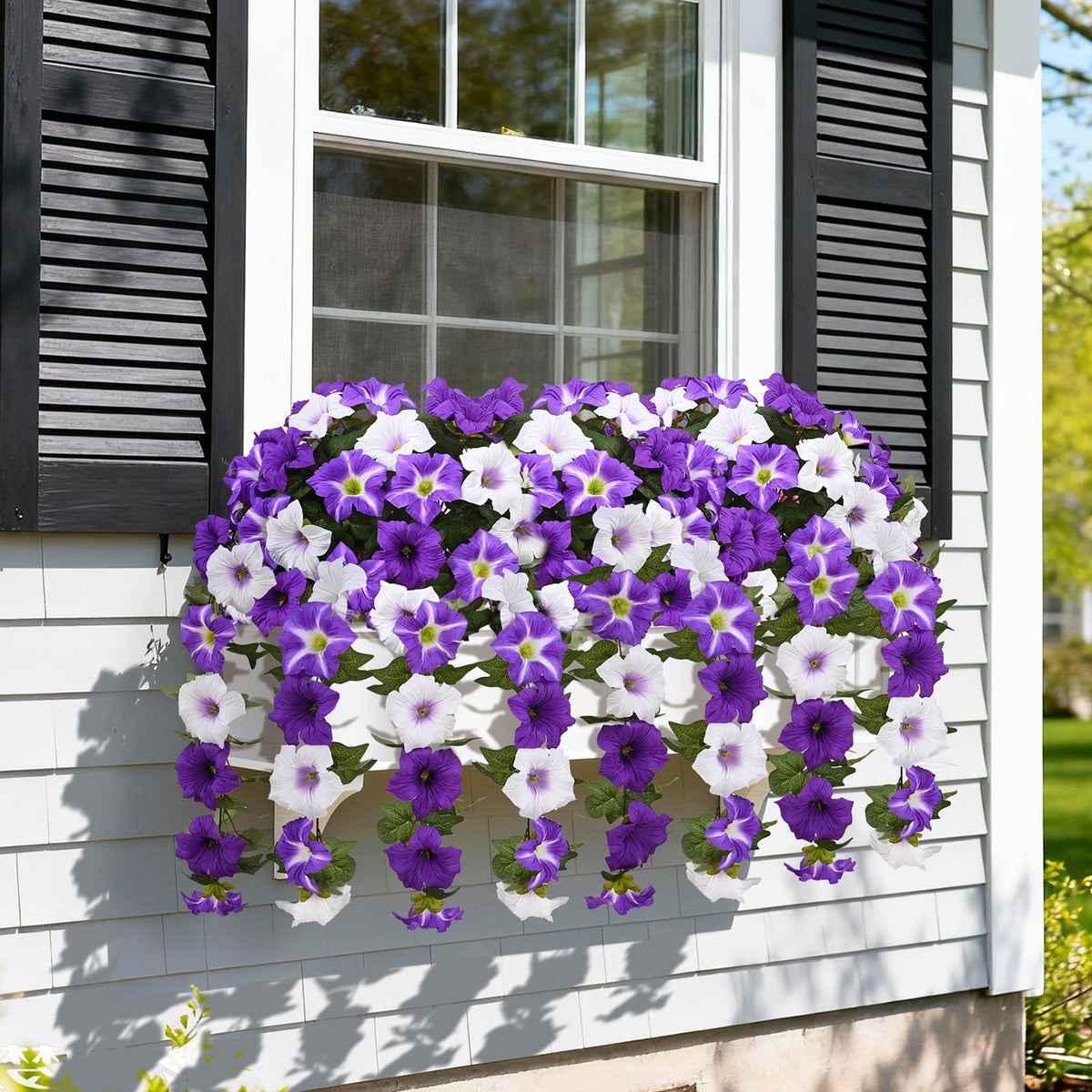 Elegant entryway highlight with Yastouay petunias in purple and white