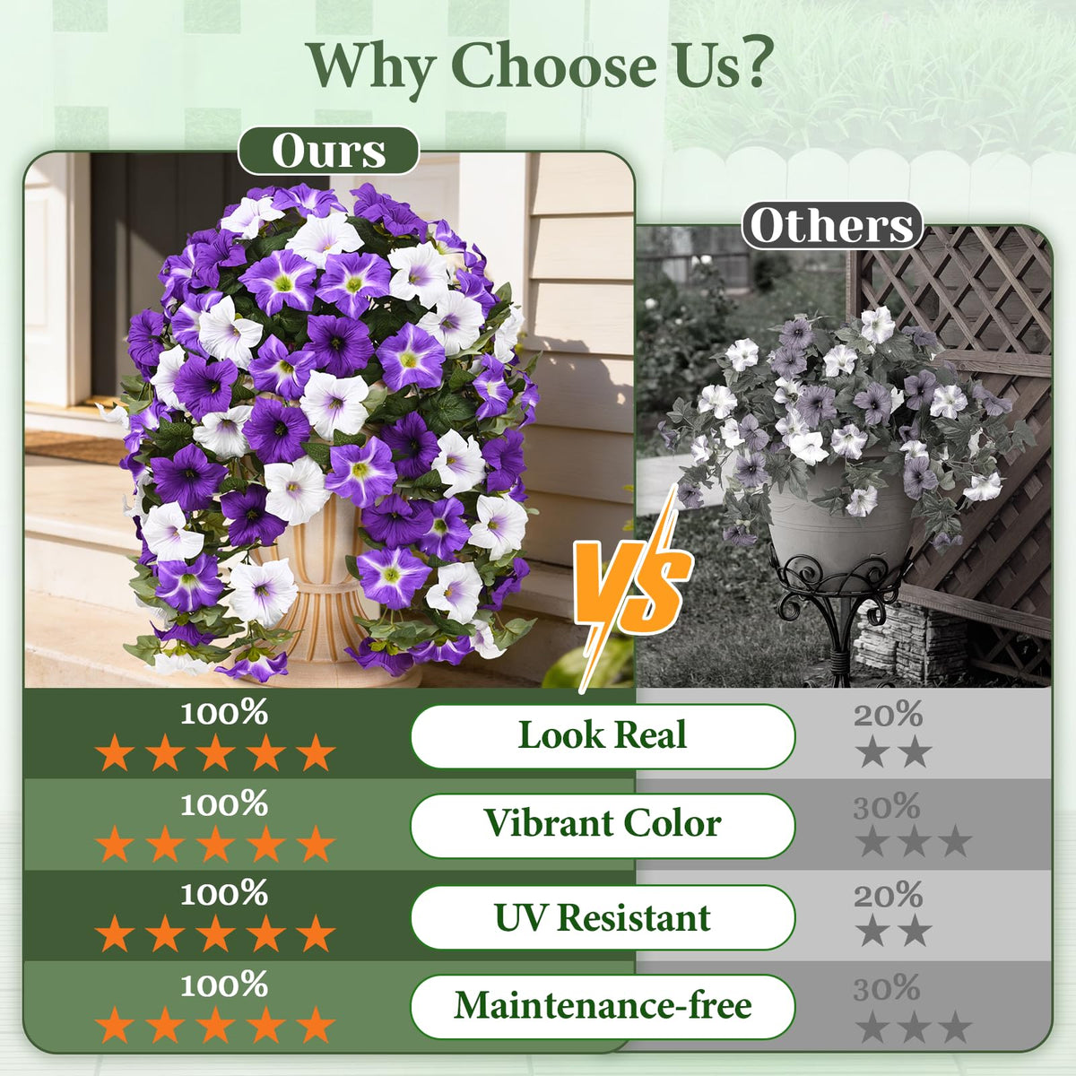 Yastouay outdoor petunias hanging display provides realistic color mix