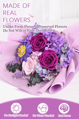 Yastouay preserved purple rose bouquet ideal for Mother's Day gifts.