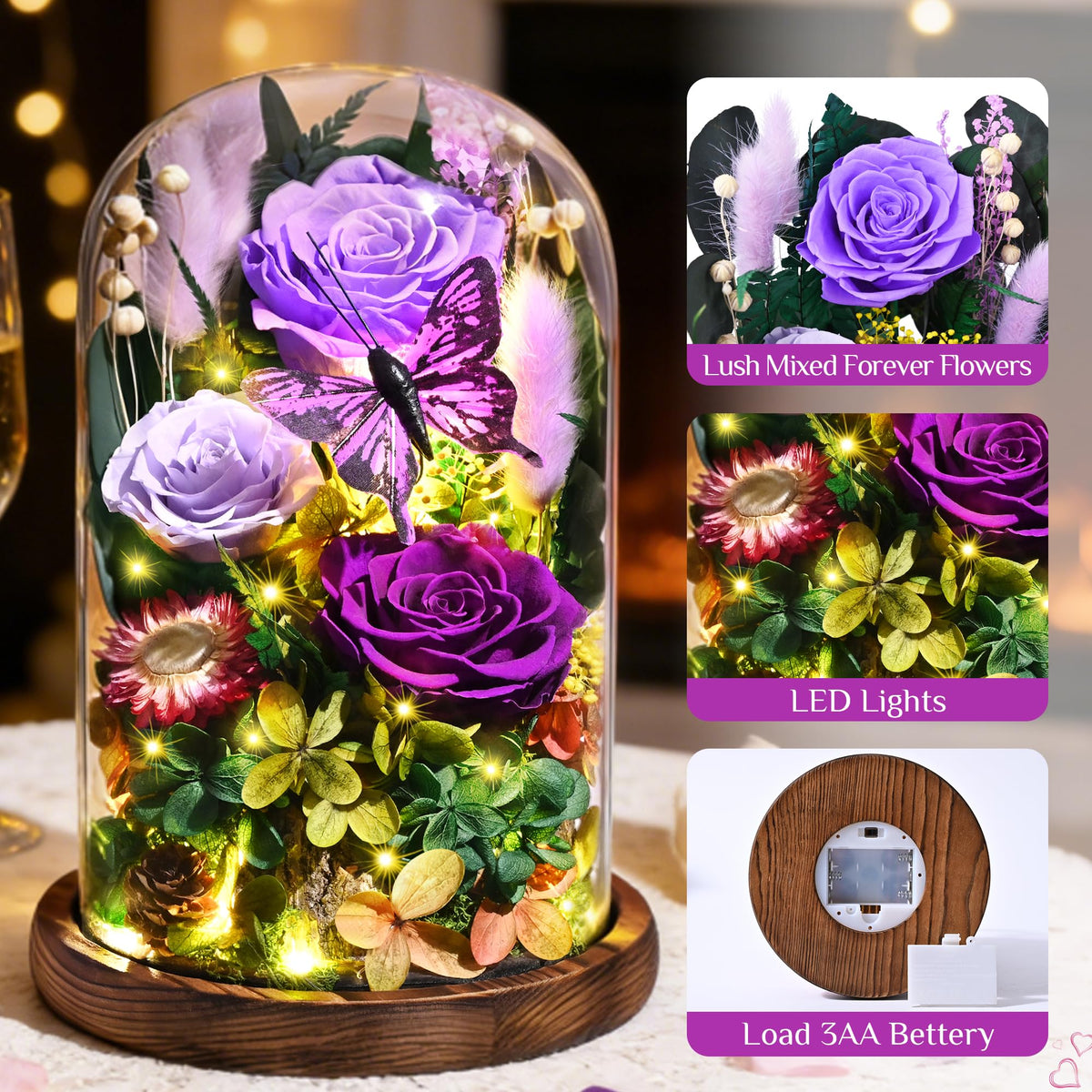 Yastouay preserved roses with butterflies create a timeless centerpiece