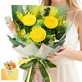 Yastouay preserved sunflower bouquet in vase, a lasting gift ready to display.
