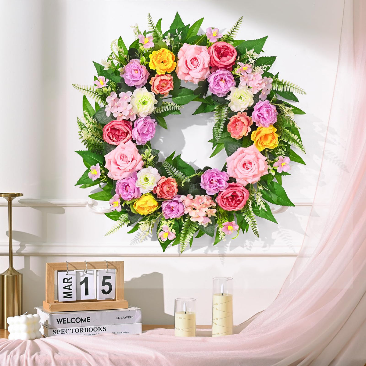 Yastouay rose-peony wreath creating a refined focal point at entryways