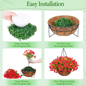 Yastouay seasonal porch decor with red hanging flowers in basket.