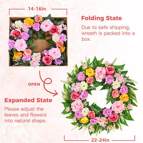 Yastouay silk floral wreath with lifelike leaves for refined decor