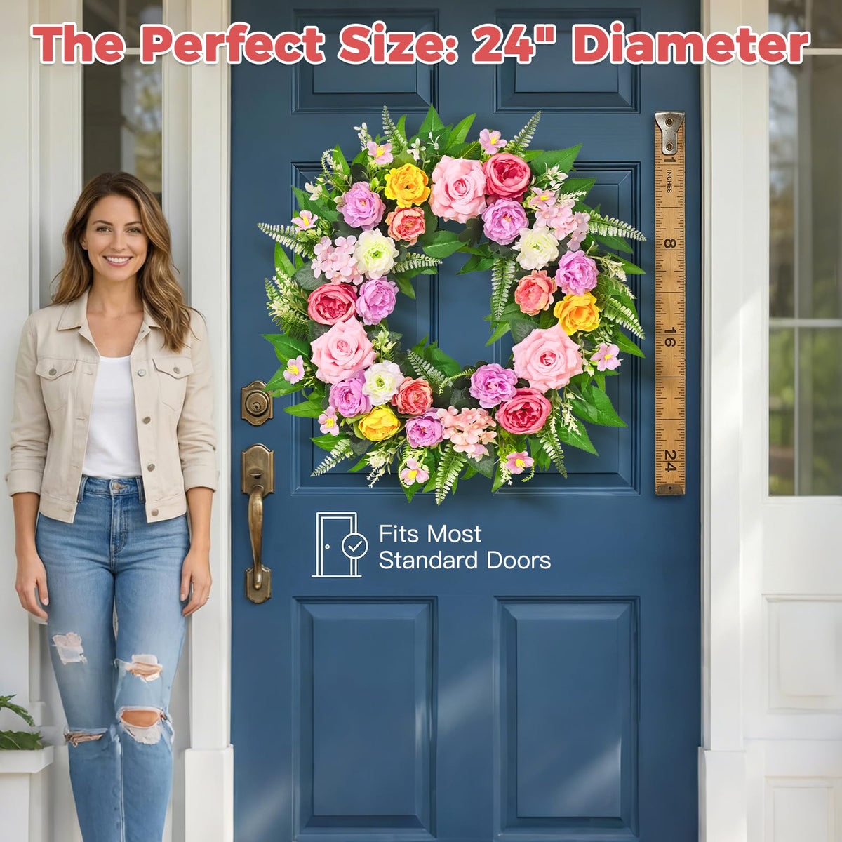 Yastouay 24-inch silk floral wreath for porch or entryway