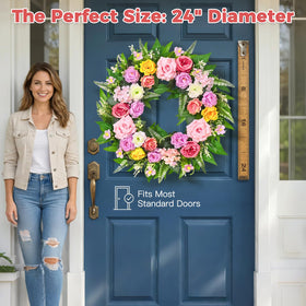 Yastouay 24-inch silk floral wreath for porch or entryway